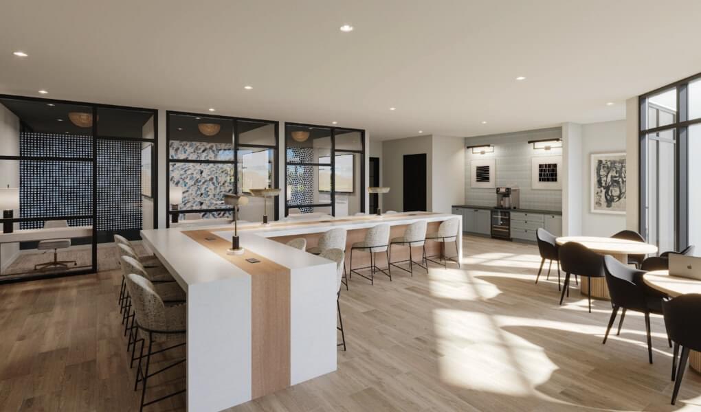 Co-working space area with meeting rooms