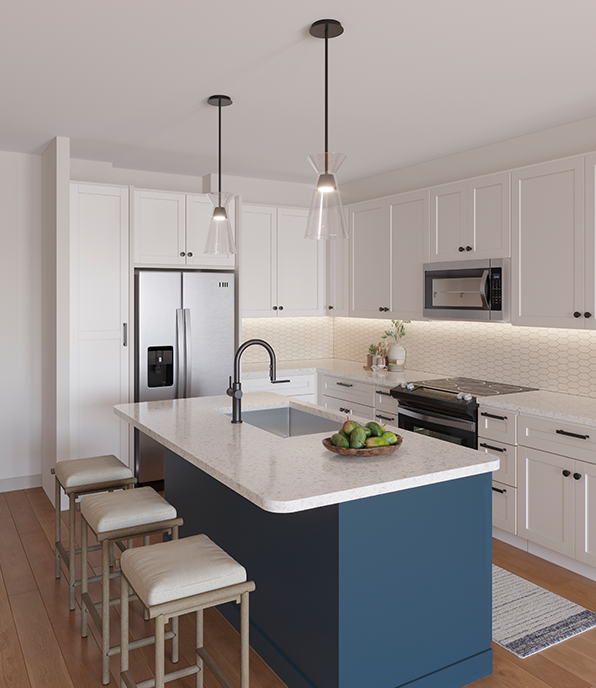 Apartment kitchen with quartz countertops